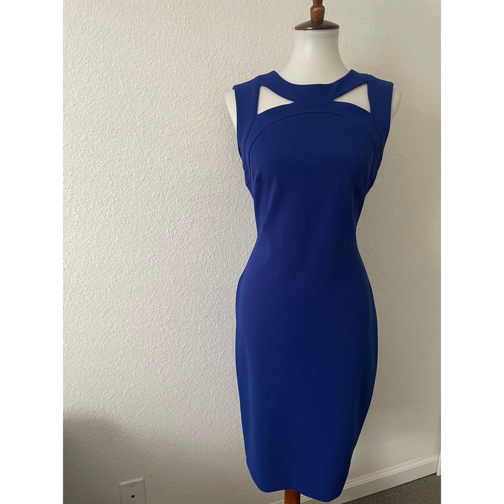 Calvin Klein Sheath Dress Women 8 Cutout Neckline Bodycon Corpcore Workwear